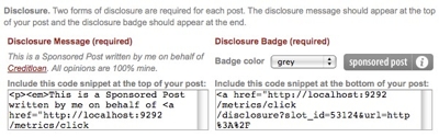 Social Spark Disclosure Badge and Message