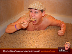 Ted in a tub full of cereal