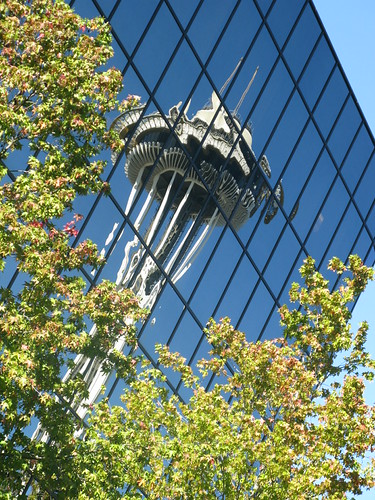 Space Needle Reflection in a Seattle Building